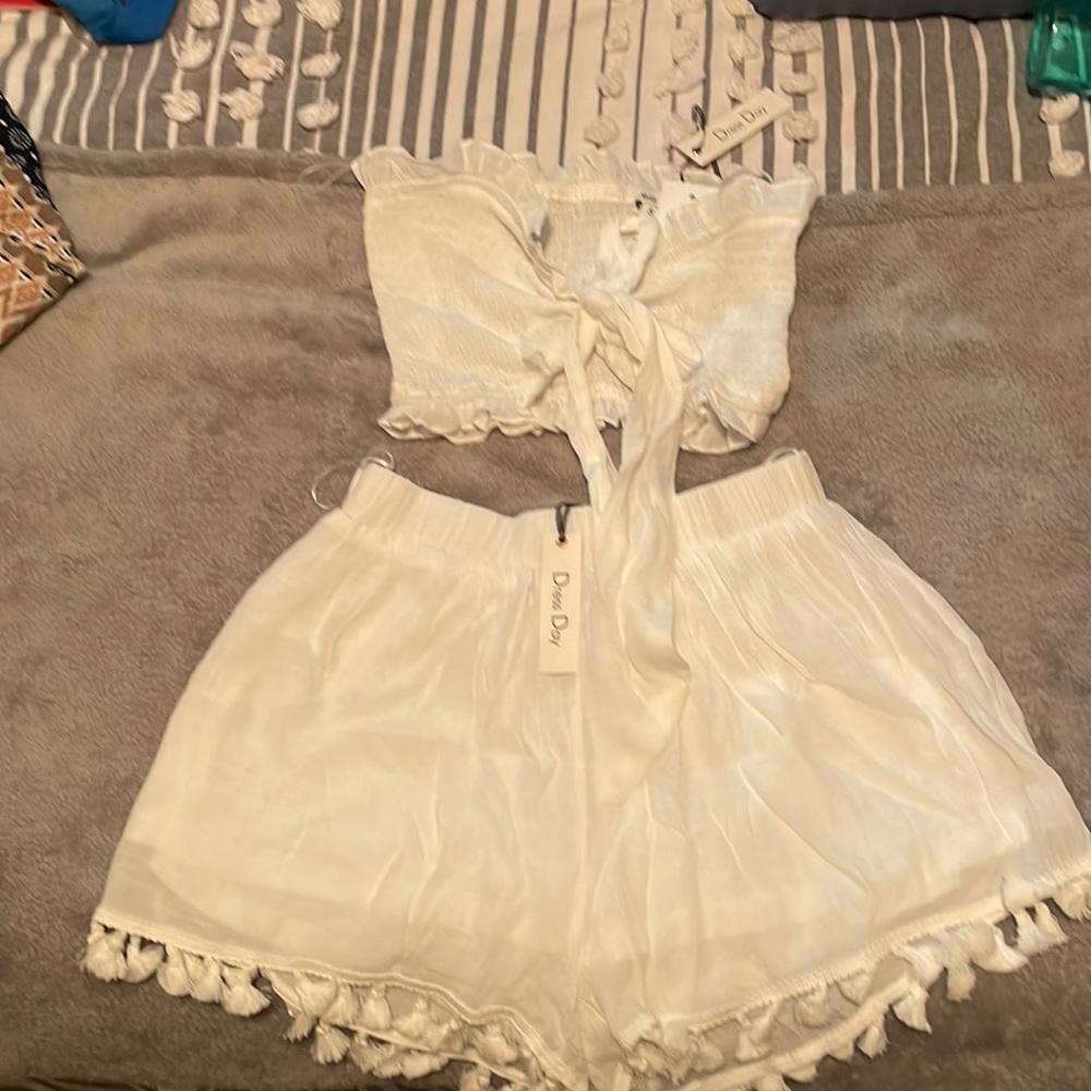 Must have white crop top and shorts set!